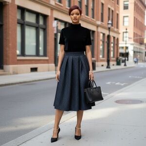 Elegant Black Midi Skirt with black top Velvet Valore.